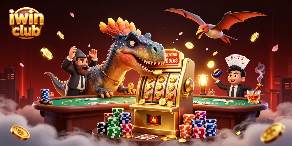 Experience the thrill of iwin club as dinosaurs engage in a colorful casino adventure.