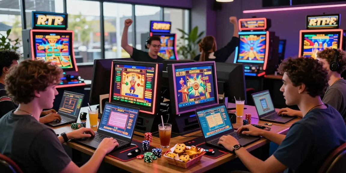 Players enjoying situs judi slot online with vibrant machines and high RTP stats.