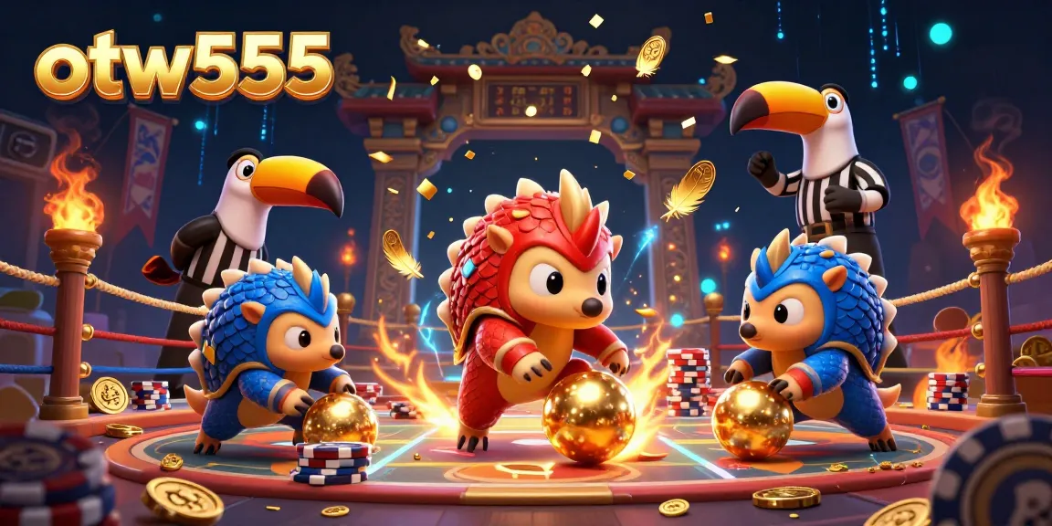 Compete for gold with otw555 in a vibrant pangolin-themed casino showdown!
